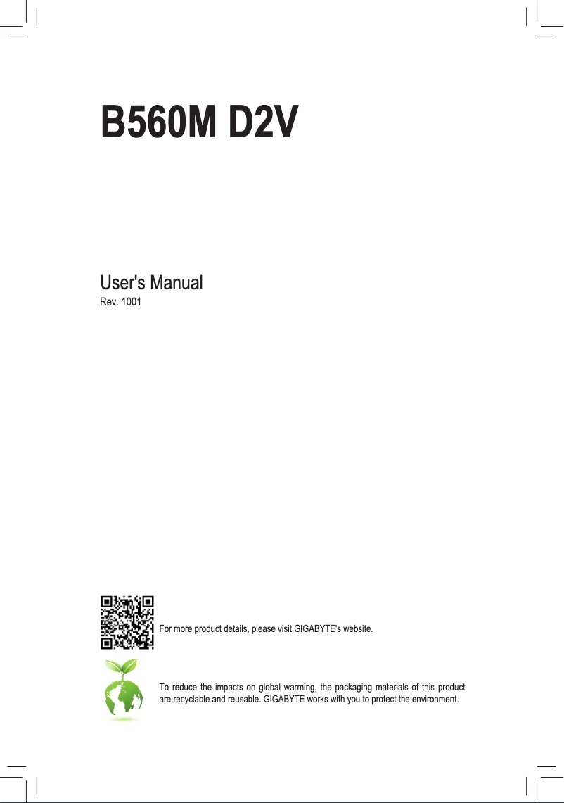 Page 1 of the manual User Manual Gigabyte B560M D2V
