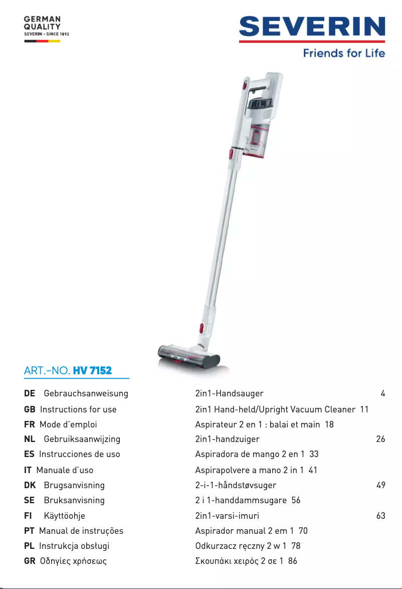 Page 1 of the manual Technical Sheet Severin HV 7152