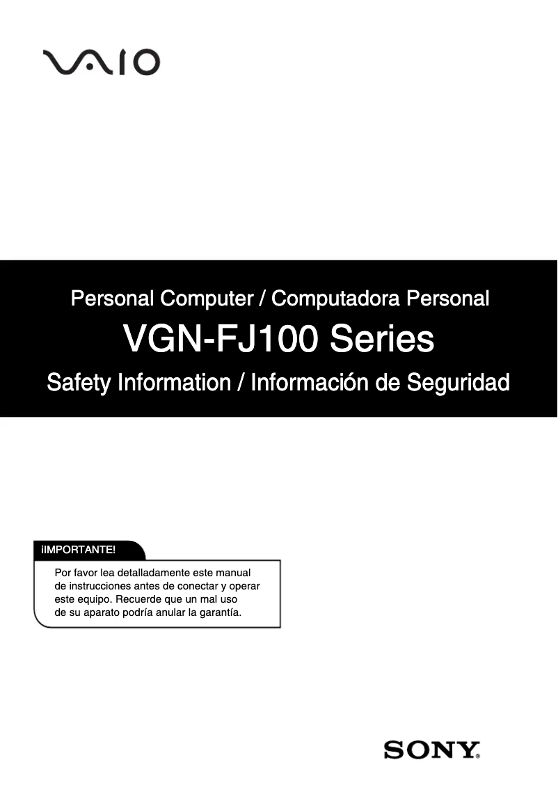 First page image of the manual for Vaio VGN-FJ180P