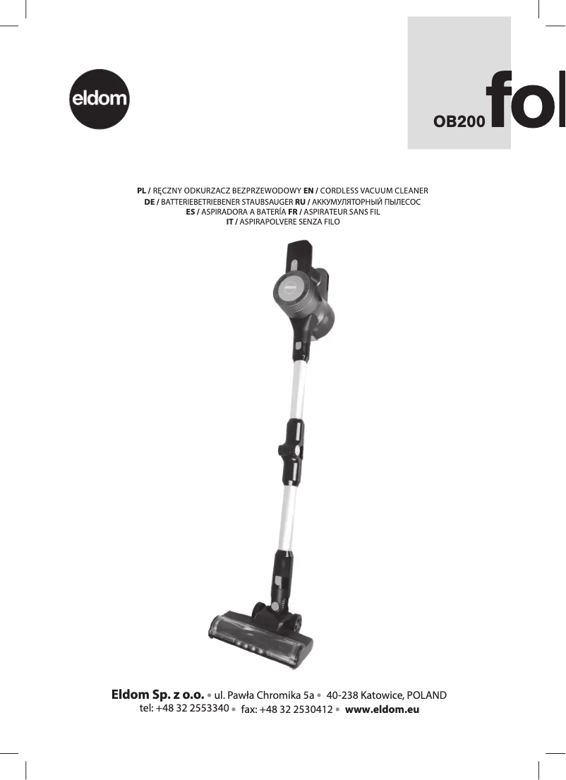 First page image of the manual for FOLDON OB200