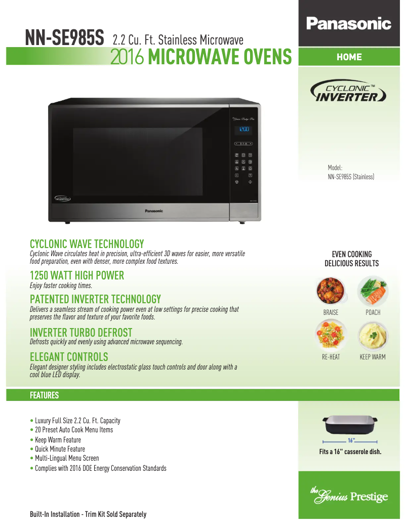 Page 1 of the manual Technical Sheet Panasonic NN-SE985S