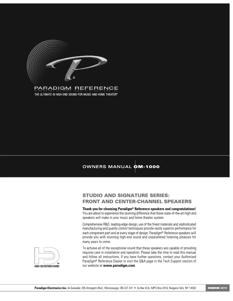 Page 1 of the manual User Manual Paradigm Studio 10