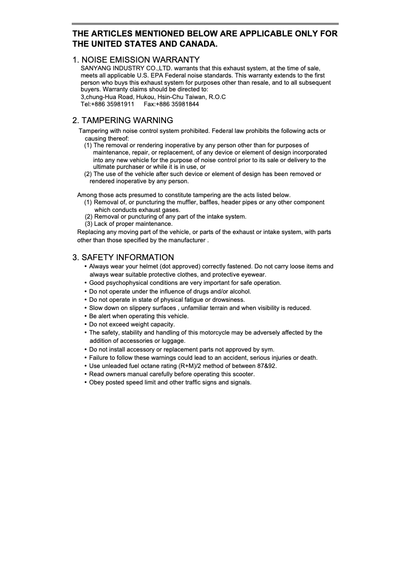 Page 1 of the manual User Manual SYM Quad Lander 300