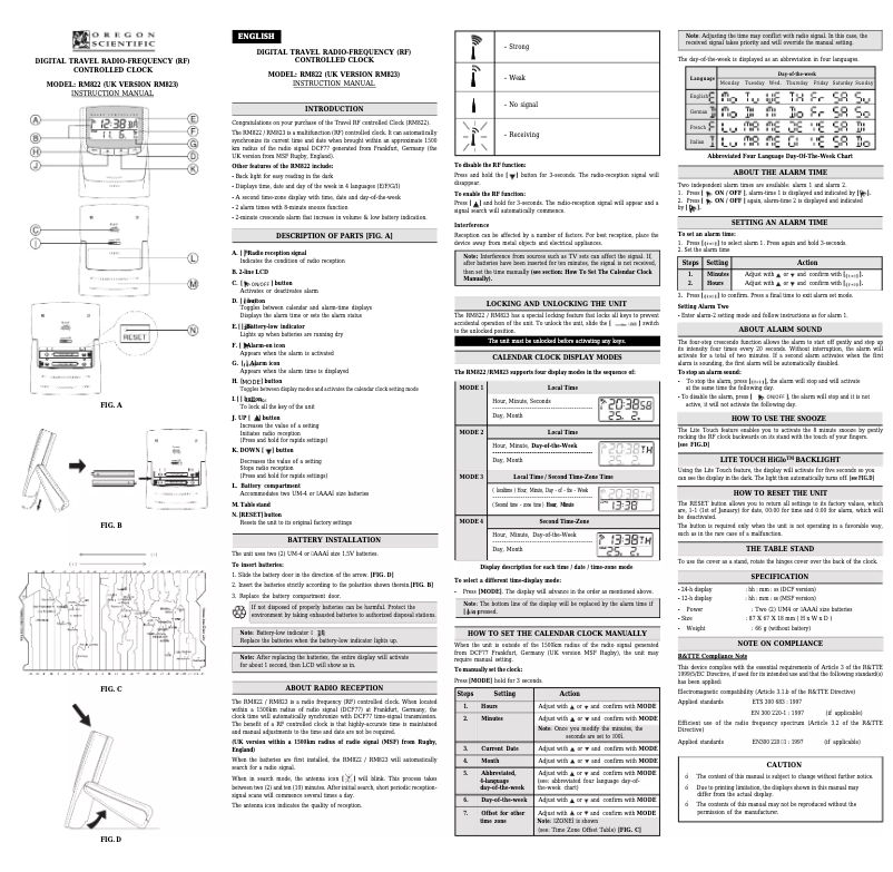 Page 1 of the manual User Manual Oregon Scientific RM822