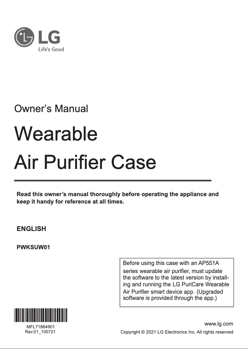 Page 1 of the manual User Manual LG PuriCare PWKSUW01