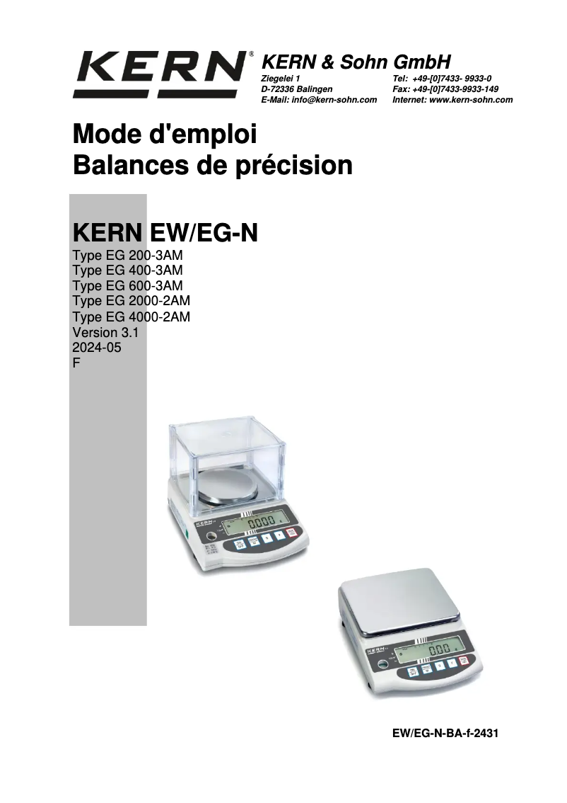 Page 1 of the manual User Manual Kern EG 2000-2AM