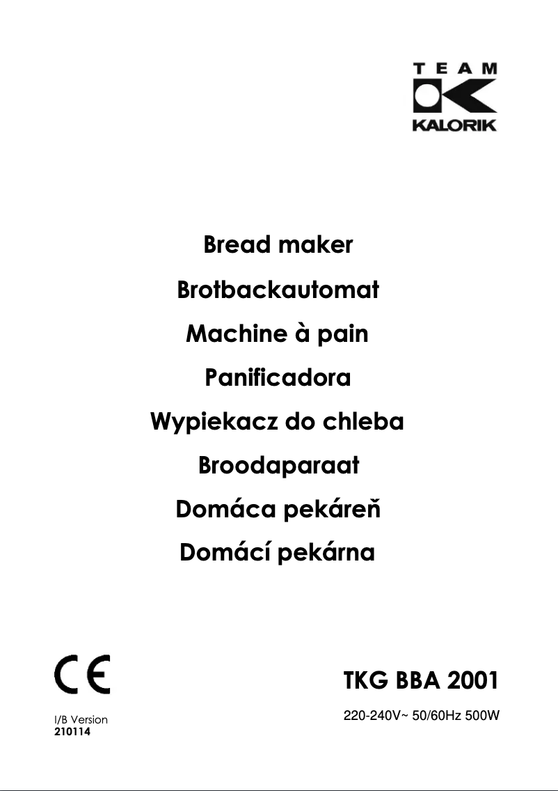 Page 1 of the manual User Manual Kalorik TKG BBA 2001