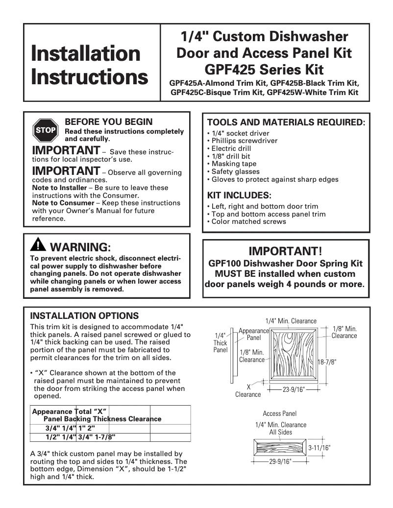 First page image of the manual for GPF425B