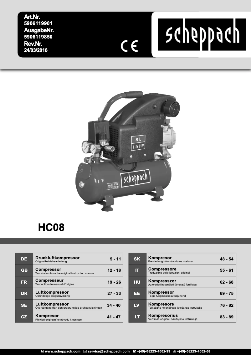 Page 1 of the manual User Manual Scheppach HC08