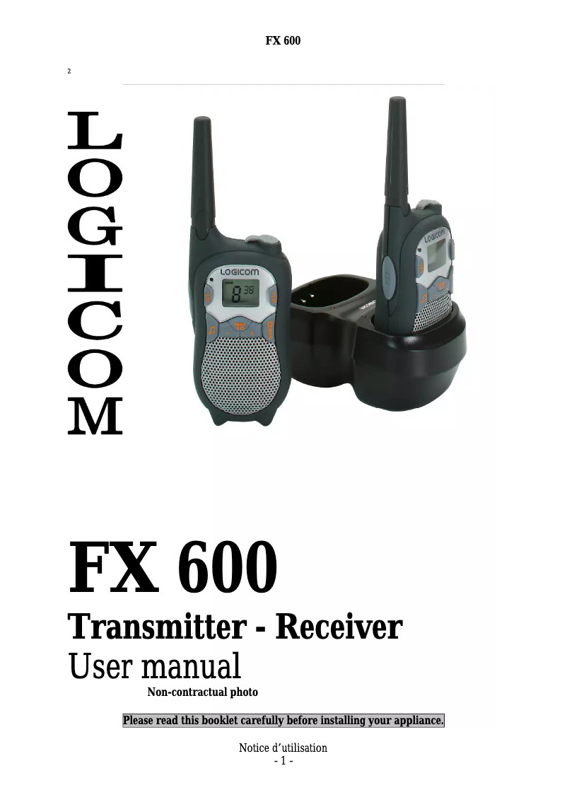 Page 1 of the manual User Manual Logicom FX 600