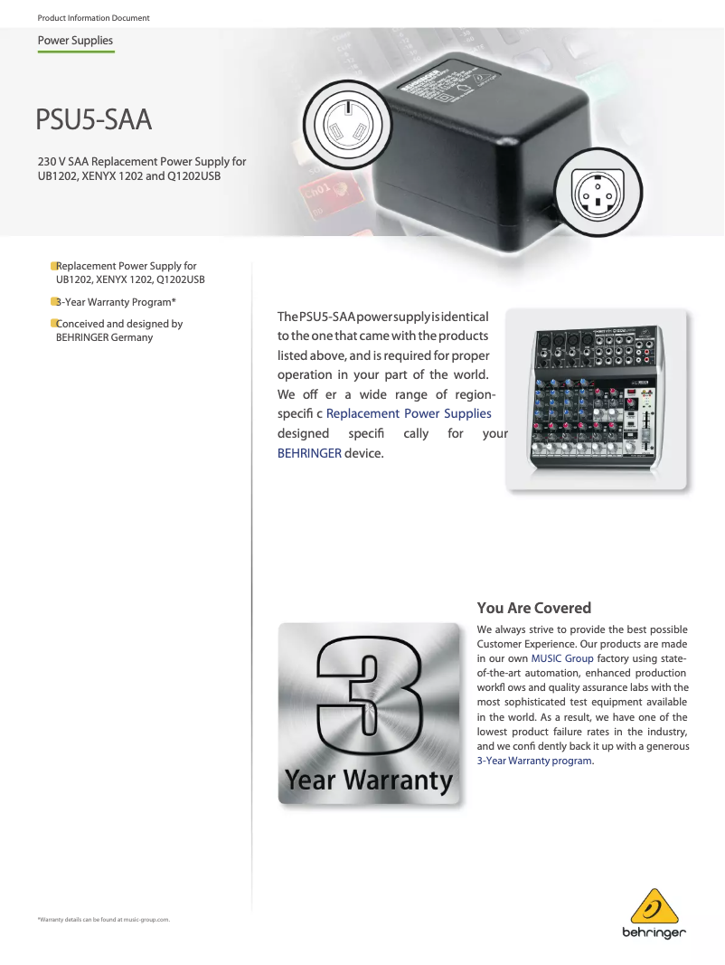 First page image of the manual for PSU5-SAA