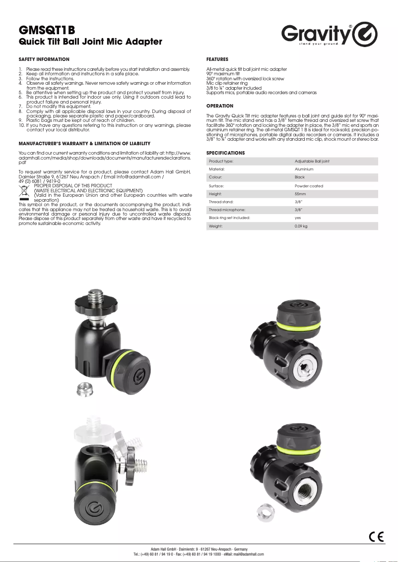 First page image of the manual for GMSQT1B