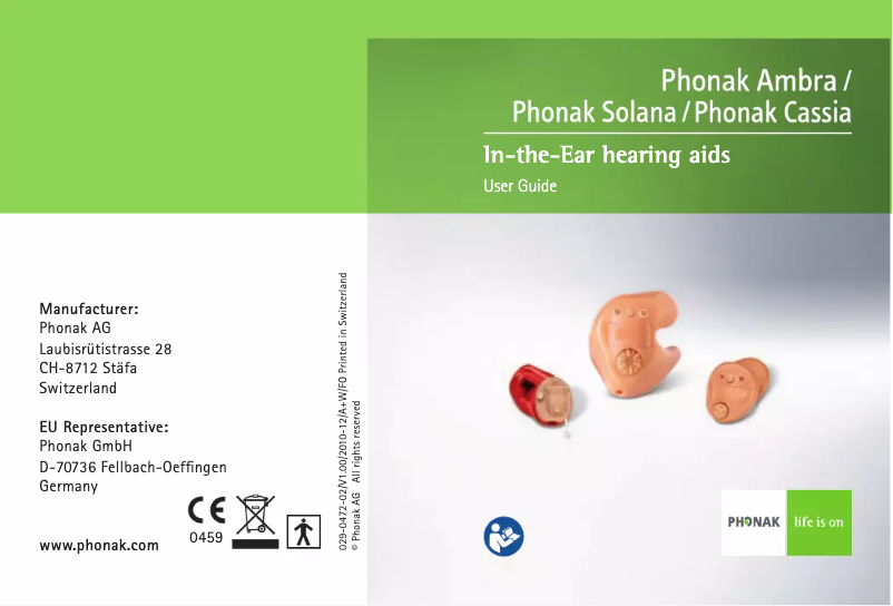 Page 1 of the manual User Manual Phonak Cassia ITE