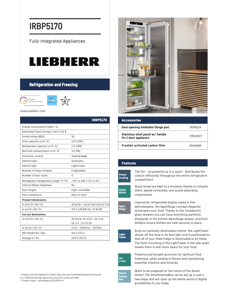 Page 1 of the manual Technical Sheet Liebherr IRBP5170
