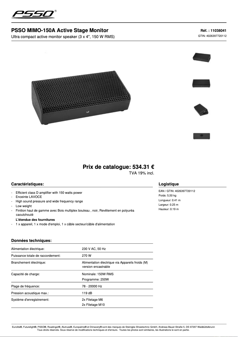 Page 1 de la notice Fiche technique PSSO MIMO-150A
