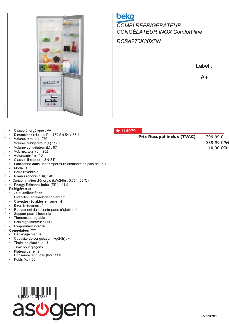 First page image of the manual for RCSA270K30XBN