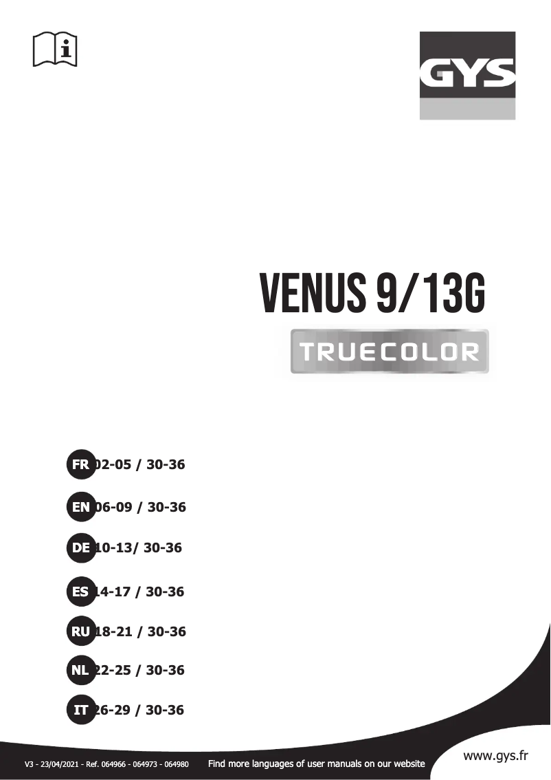 First page image of the manual for Venus 9/13 G