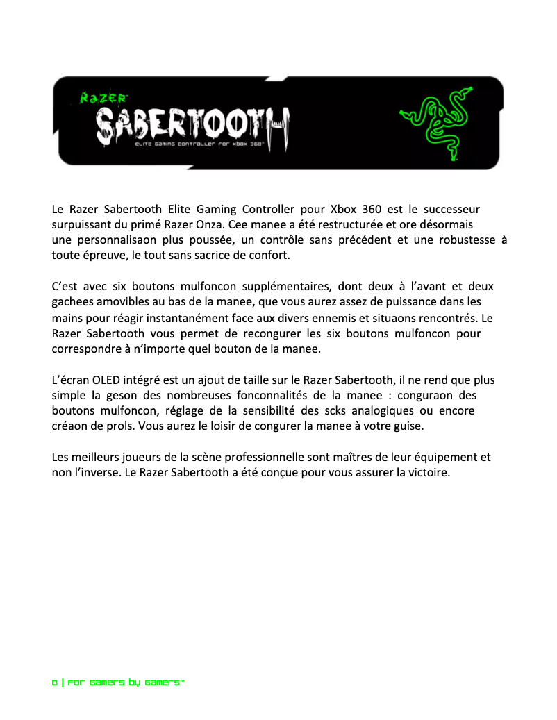 First page image of the manual for Sabertooth
