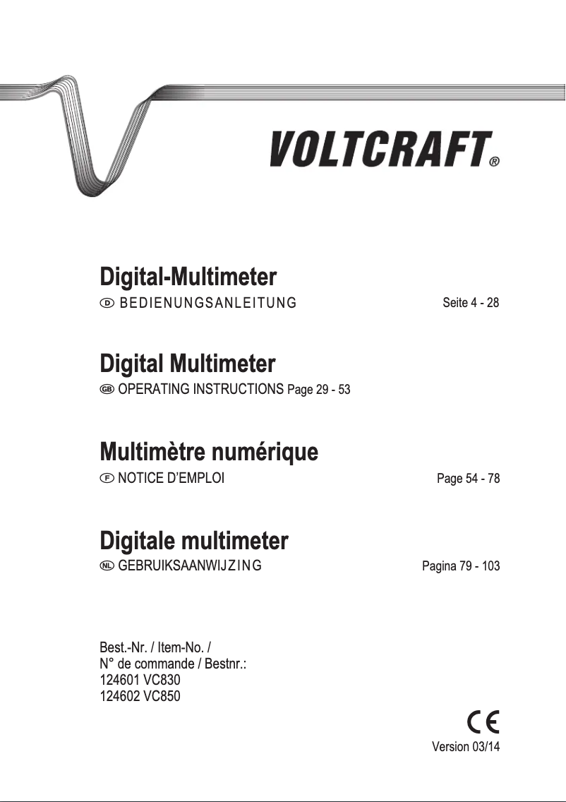 First page image of the manual for VC830