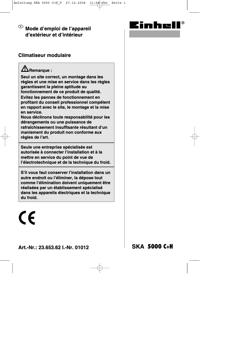 First page image of the manual for SKA 5000 C+H