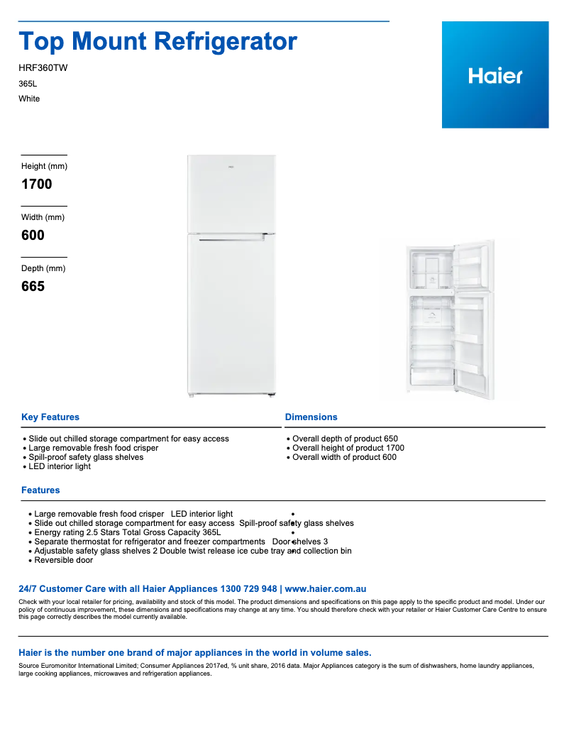 First page image of the manual for HRF360TW