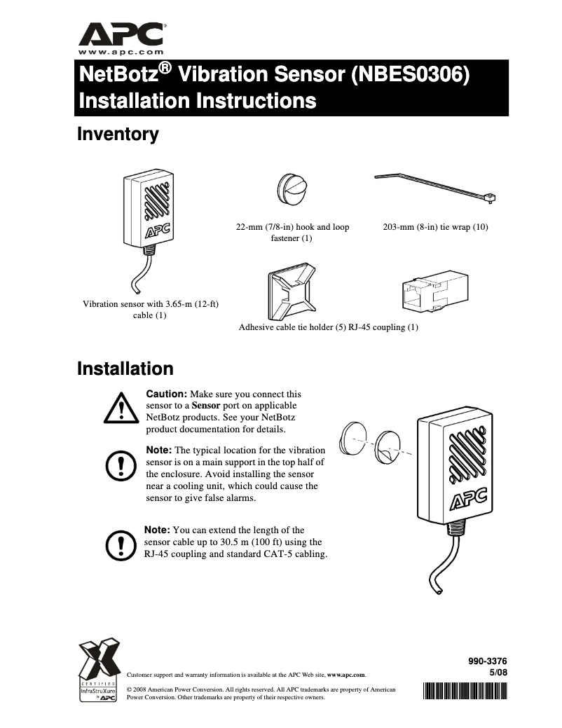 First page image of the manual for NetBotz NBES0306