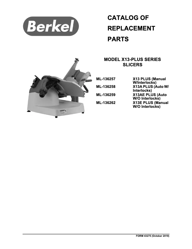 Page 1 of the manual Catalogue Berkel X13-PLUS