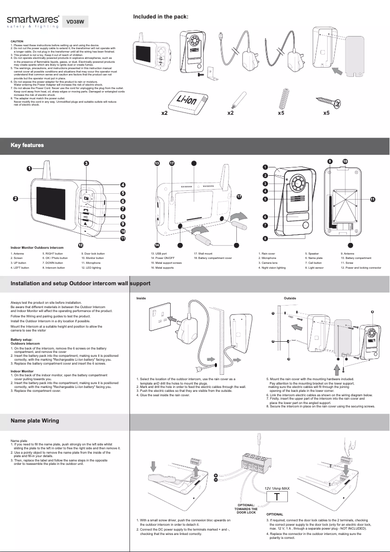 First page image of the manual for VD38W