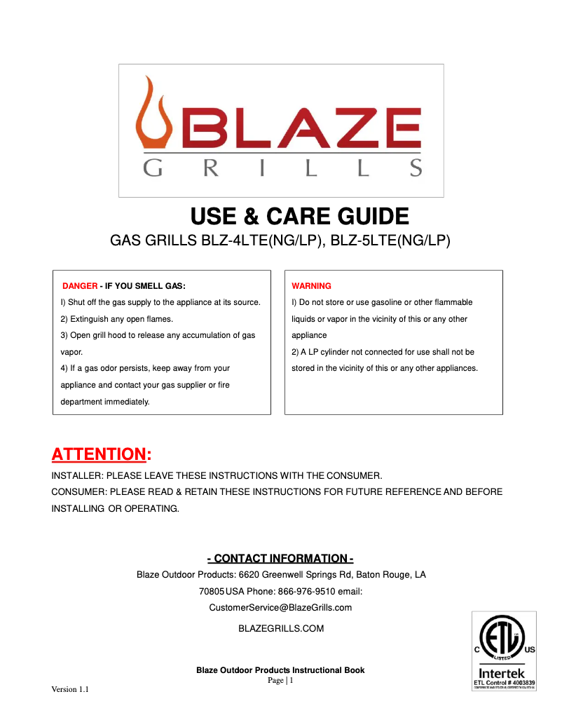 Page 1 of the manual User Manual Blaze BLZ4LTELP