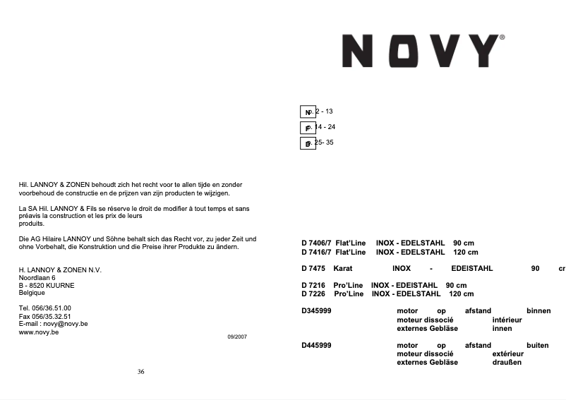 Page 1 of the manual User Manual Novy Pro'line 7226