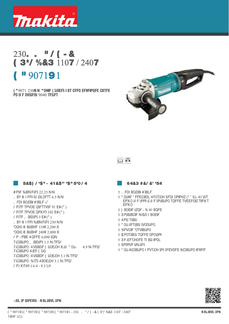 Page 1 of the manual Technical Sheet Makita GA9071X1