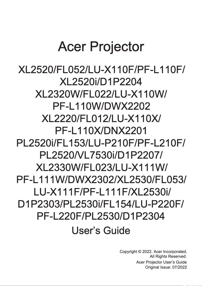 Page 1 of the manual User Manual Acer PF-L111F