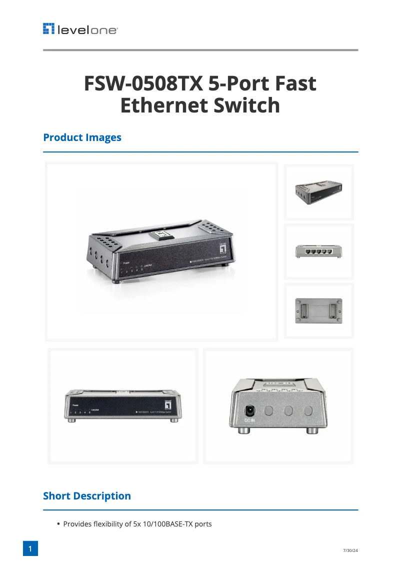 First page image of the manual for FSW-0508TX
