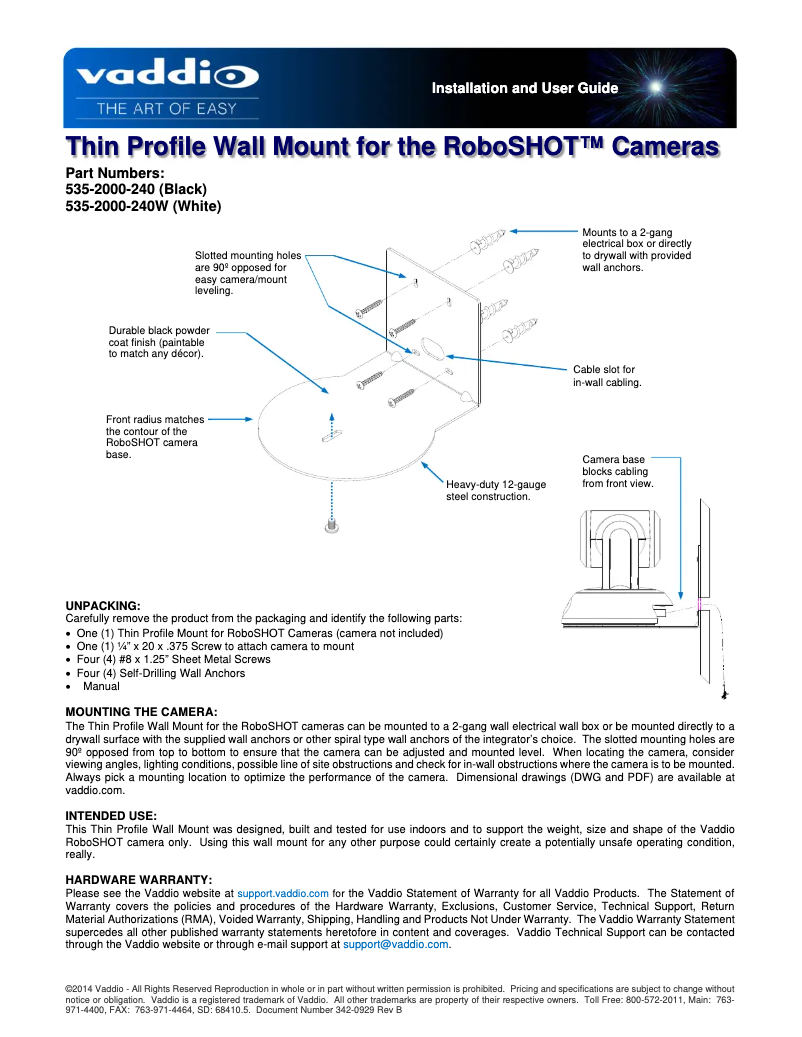 Page 1 of the manual User Manual Vaddio RoboSHOT 30 QDVI