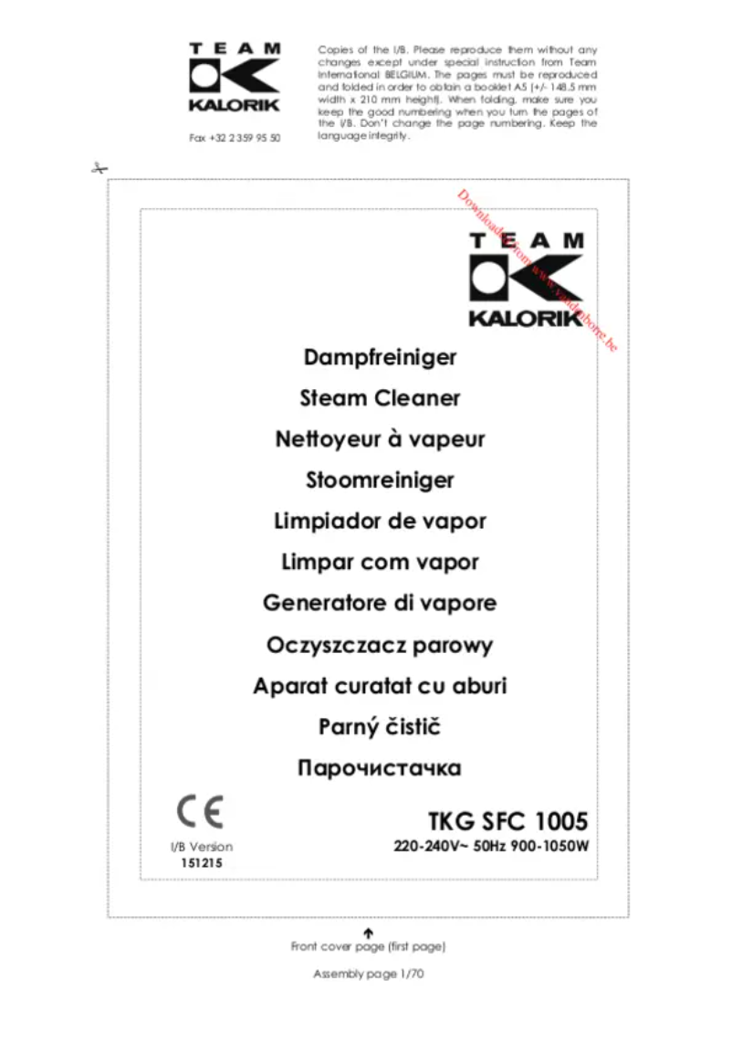 Page 1 of the manual User Manual Kalorik TKG SFC 1005