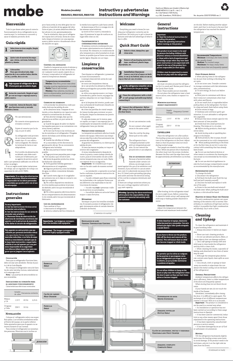 First page image of the manual for RMA1025XMXE1