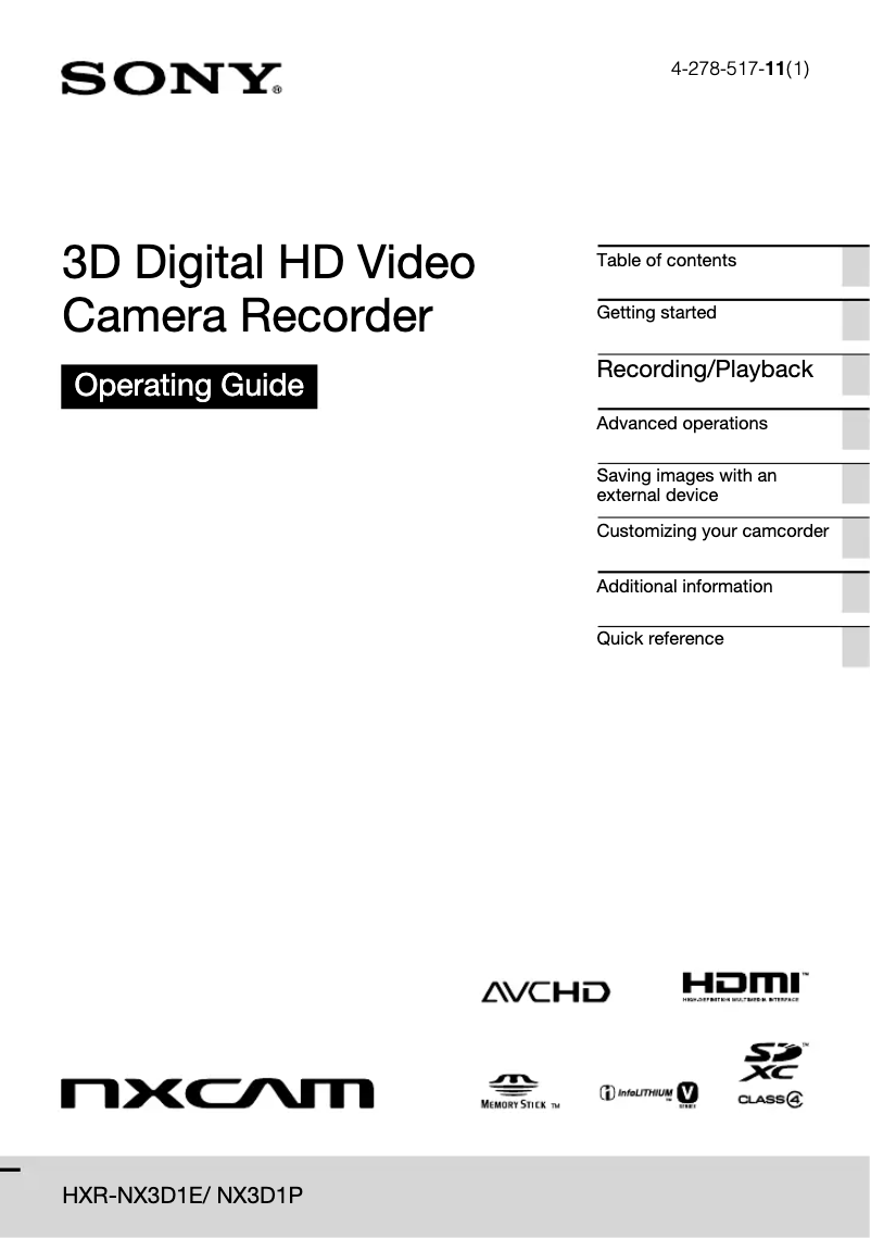 First page image of the manual for HXR-NX3D1P