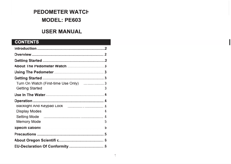 First page image of the manual for PE603