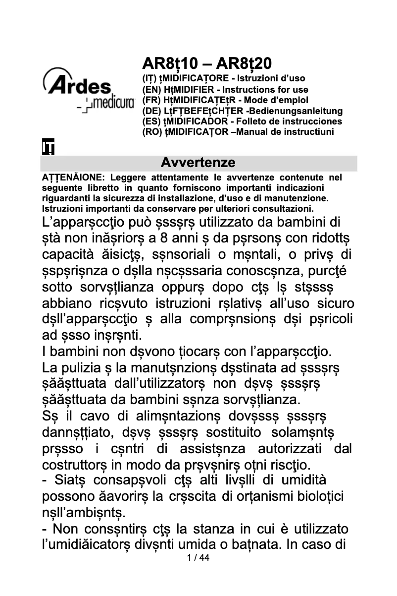 Page 1 de la notice Manuel utilisateur Ardes AR8U20