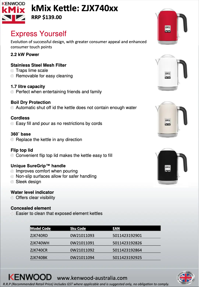 Page 1 of the manual Technical Sheet Kenwood kMix ZJX740
