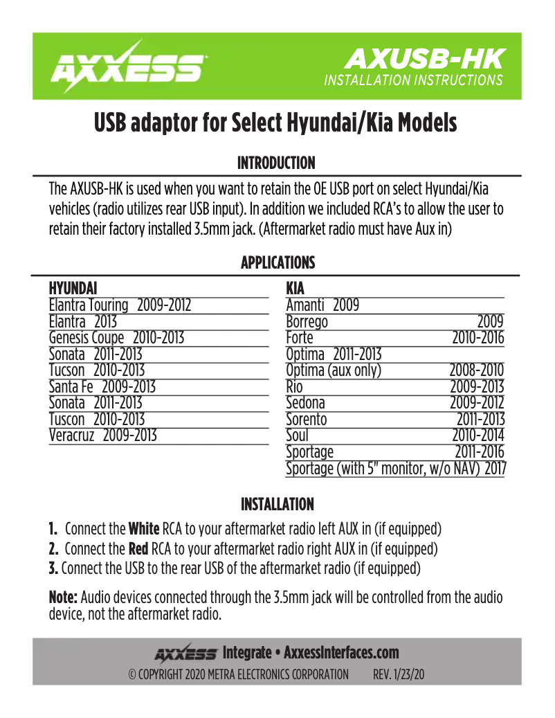 First page image of the manual for AXUSB-HK