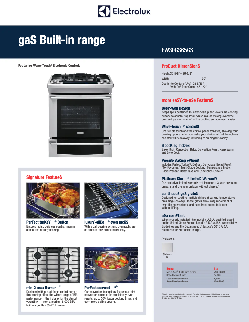 Page 1 of the manual Technical Sheet Electrolux EW30GS65GS