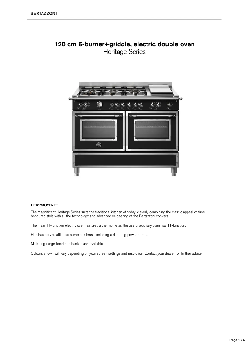 Page 1 of the manual Technical Sheet Bertazzoni HER126G2ENET