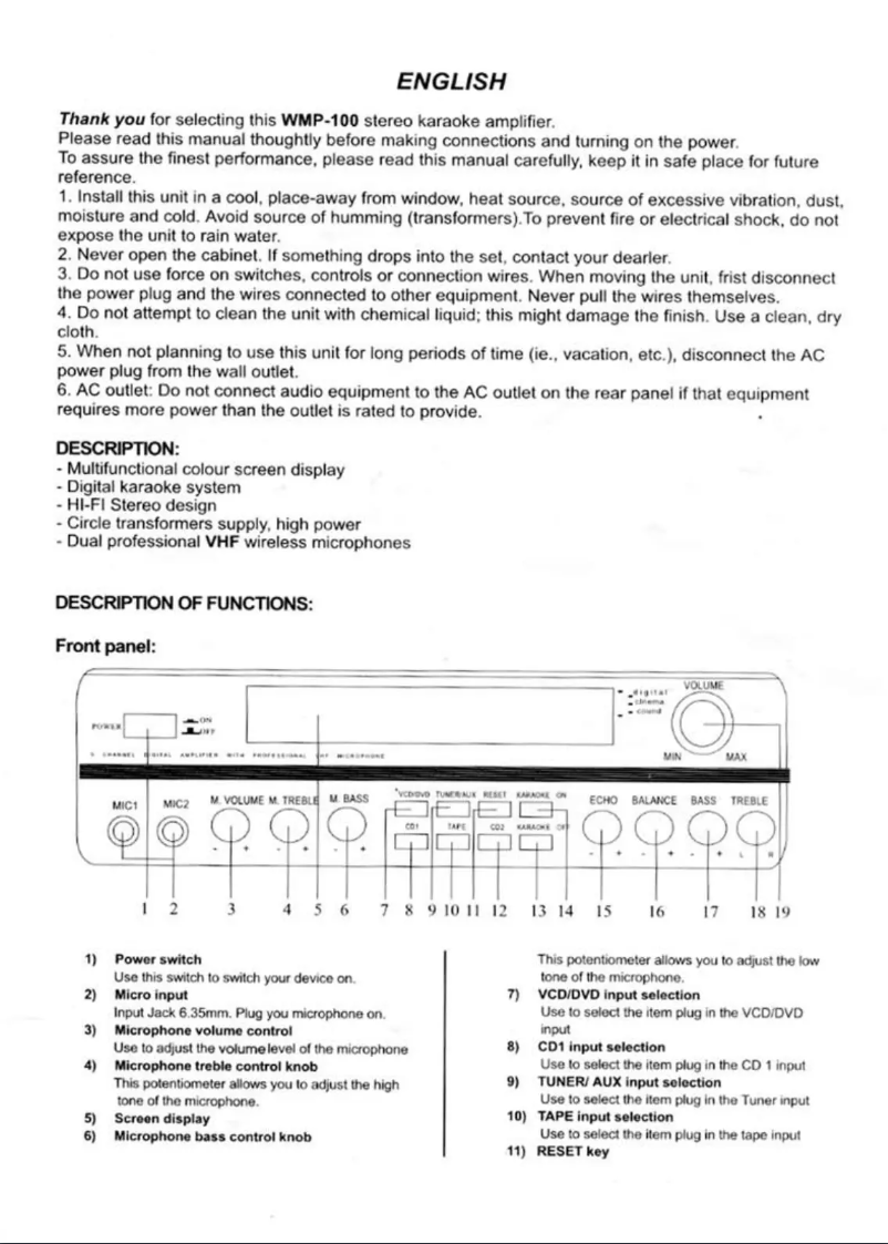 First page image of the manual for WMP 100