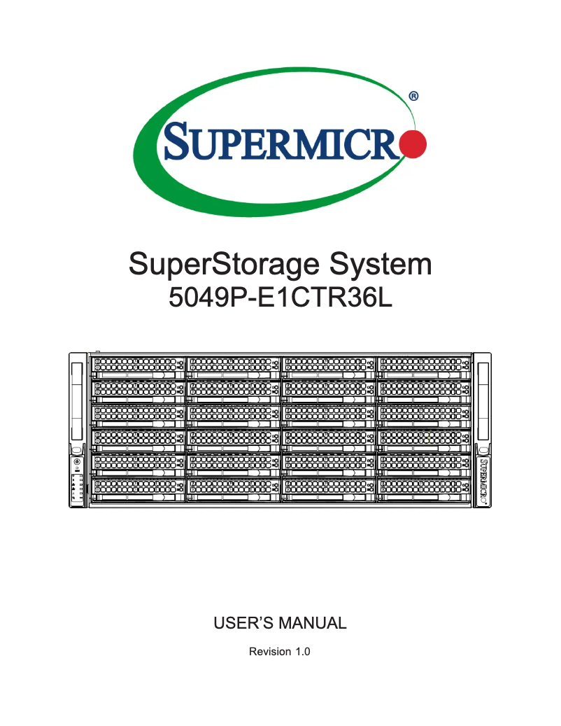 Page 1 of the manual User Manual Supermicro SuperStorage 5049P-E1CTR36L