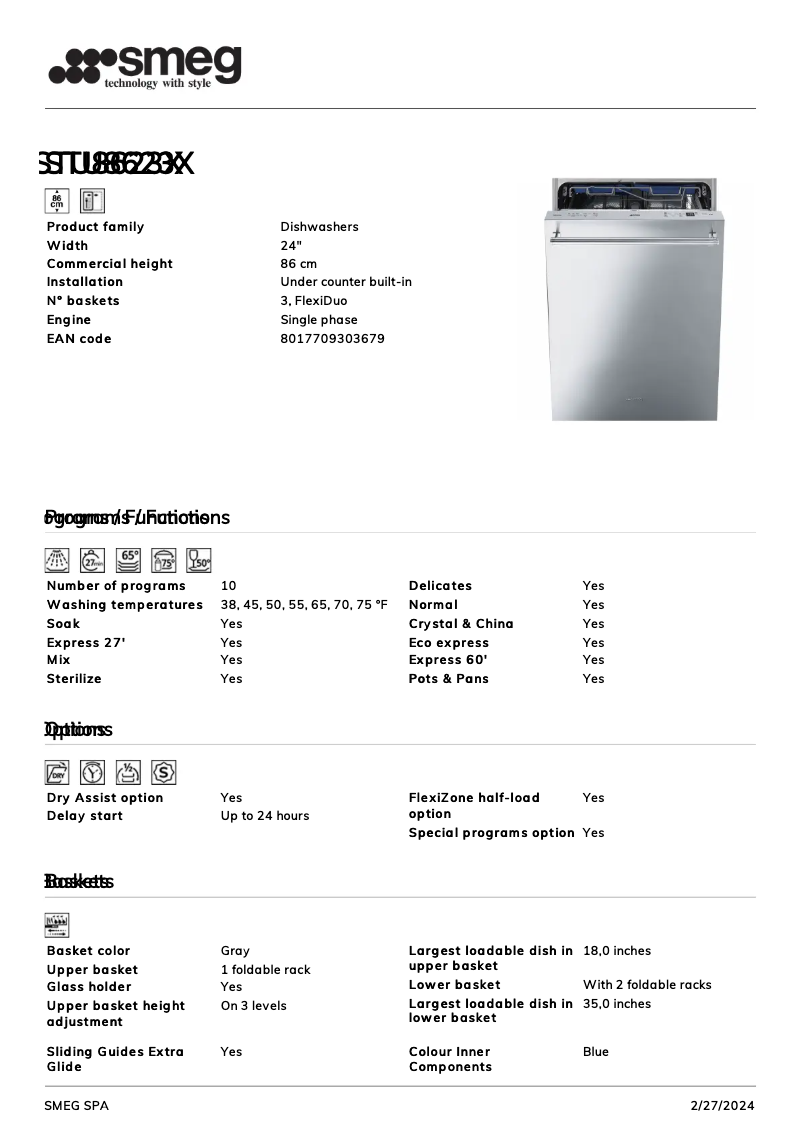 Page 1 of the manual Technical Sheet Smeg STU8623X