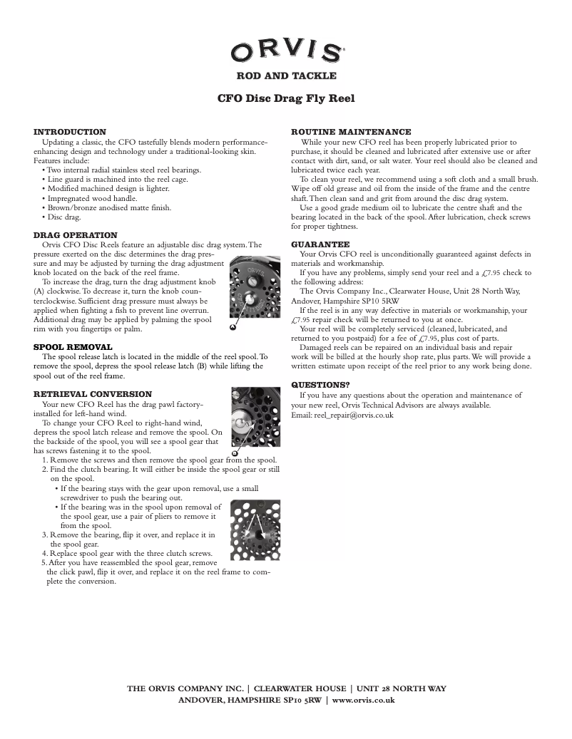 Page 1 of the manual User Manual Orvis CFO Disc Drag Fly I
