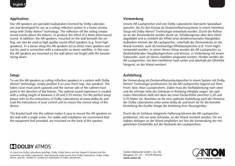 Page 1 of the manual User Manual Canton AR 8