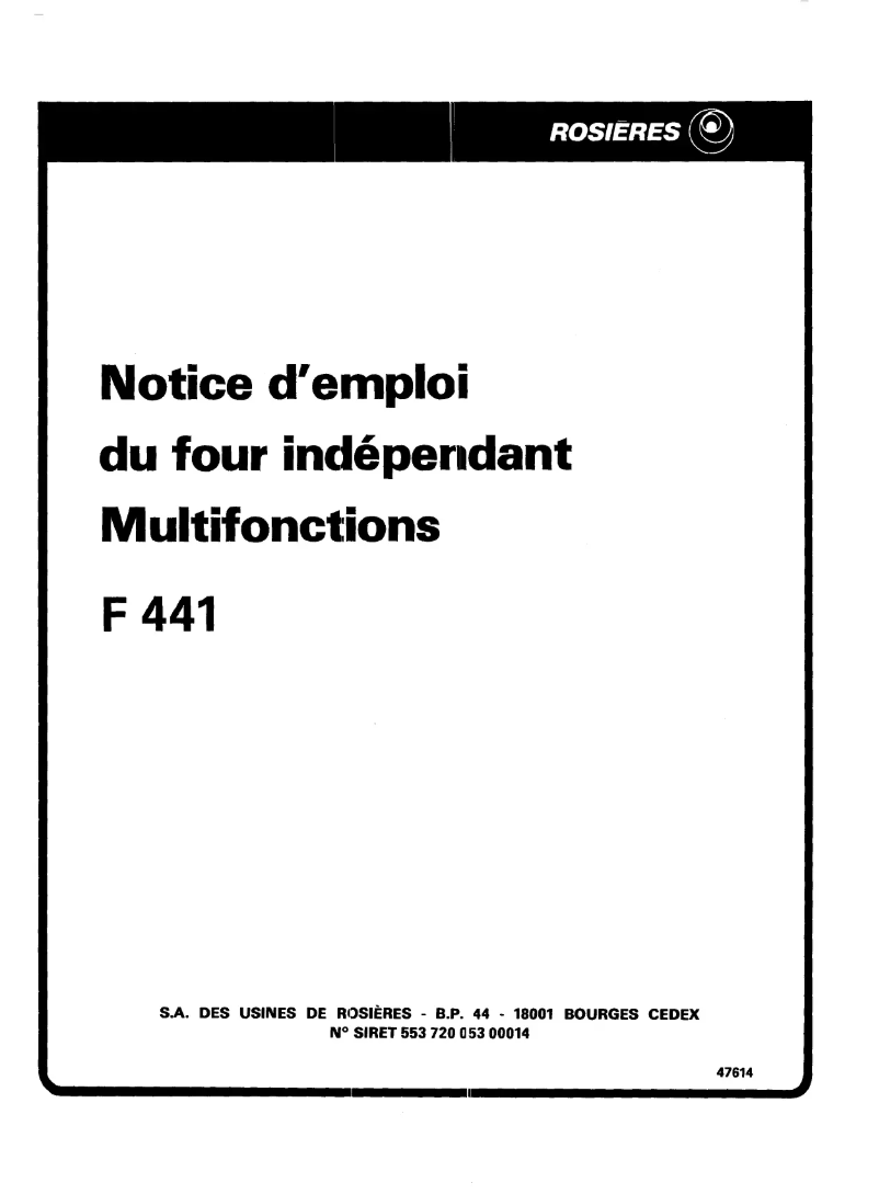 First page image of the manual for F 441