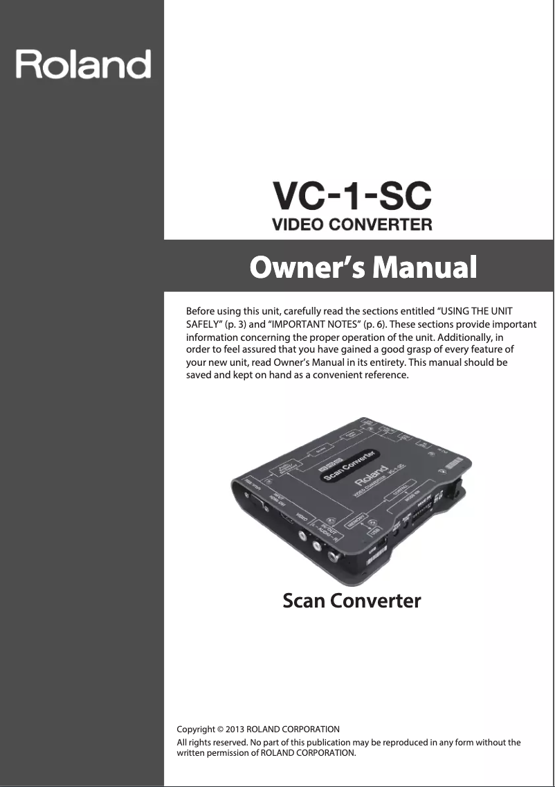 Page 1 of the manual User Manual Roland VC-1-SC